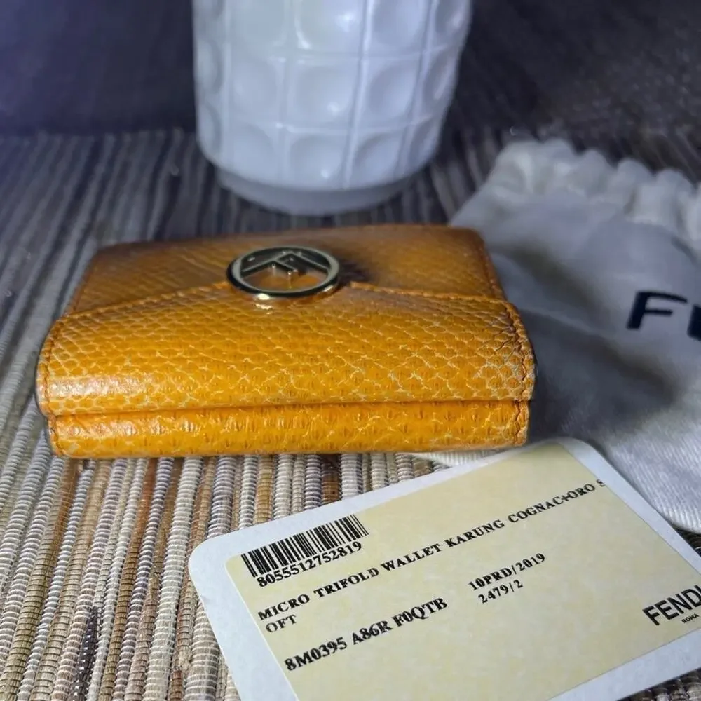 Fendi micro tri-fold Wallet karung snakeskin cognac w/dustbag *RARE